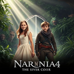An enchanting scene from 'NARNIA 4: The Silver Chair (2024)', featuring Georgie Henley as Lucy Pevensie and Will Poulter as Eustace Scrubb