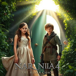An enchanting scene from 'NARNIA 4: The Silver Chair (2024)', featuring Georgie Henley as Lucy Pevensie and Will Poulter as Eustace Scrubb