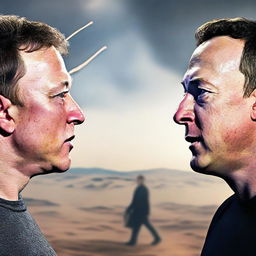 The vast armies of Elon Musk and Mark Zuckerberg in Middle Age attire, facing each other on an open battlefield, with a sense of tension and anticipation in the air