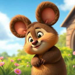 A realistic depiction of Cheburashka, the beloved character from the animated series "Cheburashka and Crocodile Gena", featuring its distinctive large, round ears and soulful eyes