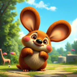 A realistic depiction of Cheburashka, the beloved character from the animated series "Cheburashka and Crocodile Gena", featuring its distinctive large, round ears and soulful eyes