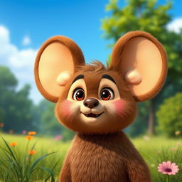 A realistic depiction of Cheburashka, the beloved character from the animated series "Cheburashka and Crocodile Gena", featuring its distinctive large, round ears and soulful eyes