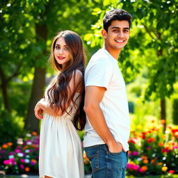 A young man and a young woman standing back to back, showcasing a strong and confident posture