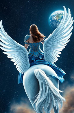 A captivating image depicting the back of a woman wearing a stunning blue armor-like dress, exuding elegance and strength