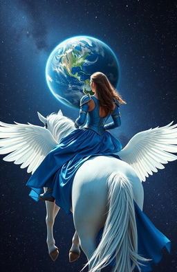 A captivating image depicting the back of a woman wearing a stunning blue armor-like dress, exuding elegance and strength