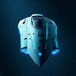A flat parallelepiped spaceship designed with sleek, futuristic angles and surfaces