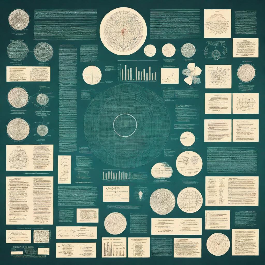 Create an educational poster showcasing various complex mathematical equations, symbols, and graphs