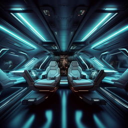 interior of glass demarcated double cabin futuristic fighter jet