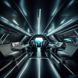 interior of futuristic fighter jet with glass panel demarcating front cabin from back cabin