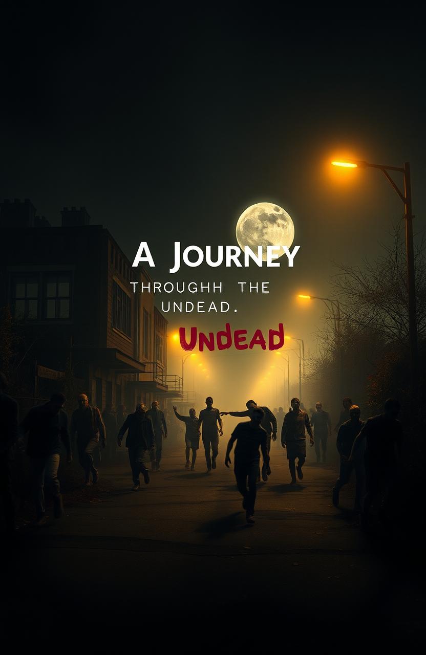 A dark, eerie street lined with an abandoned laboratory on one side, illuminated by flickering streetlights