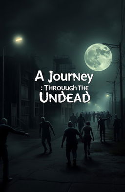 A dark, eerie street lined with an abandoned laboratory on one side, illuminated by flickering streetlights