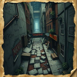 A city map displaying a detailed layout of a street alley during a zombie apocalypse
