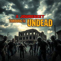 A dramatic scene of a deserted street with a large, dilapidated building
