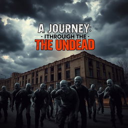 A dramatic scene of a deserted street with a large, dilapidated building