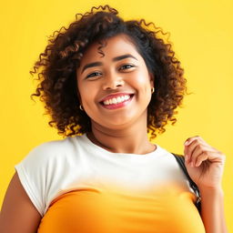 A 35-year-old woman with a natural look, showcasing her Latin features and embracing her natural curves