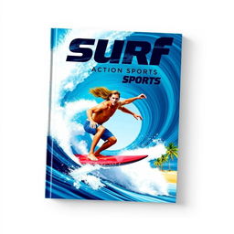 A dynamic and eye-catching book cover design featuring a surfer in a powerful and action-packed moment as they ride a massive wave