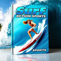 A dynamic and eye-catching book cover design featuring a surfer in a powerful and action-packed moment as they ride a massive wave