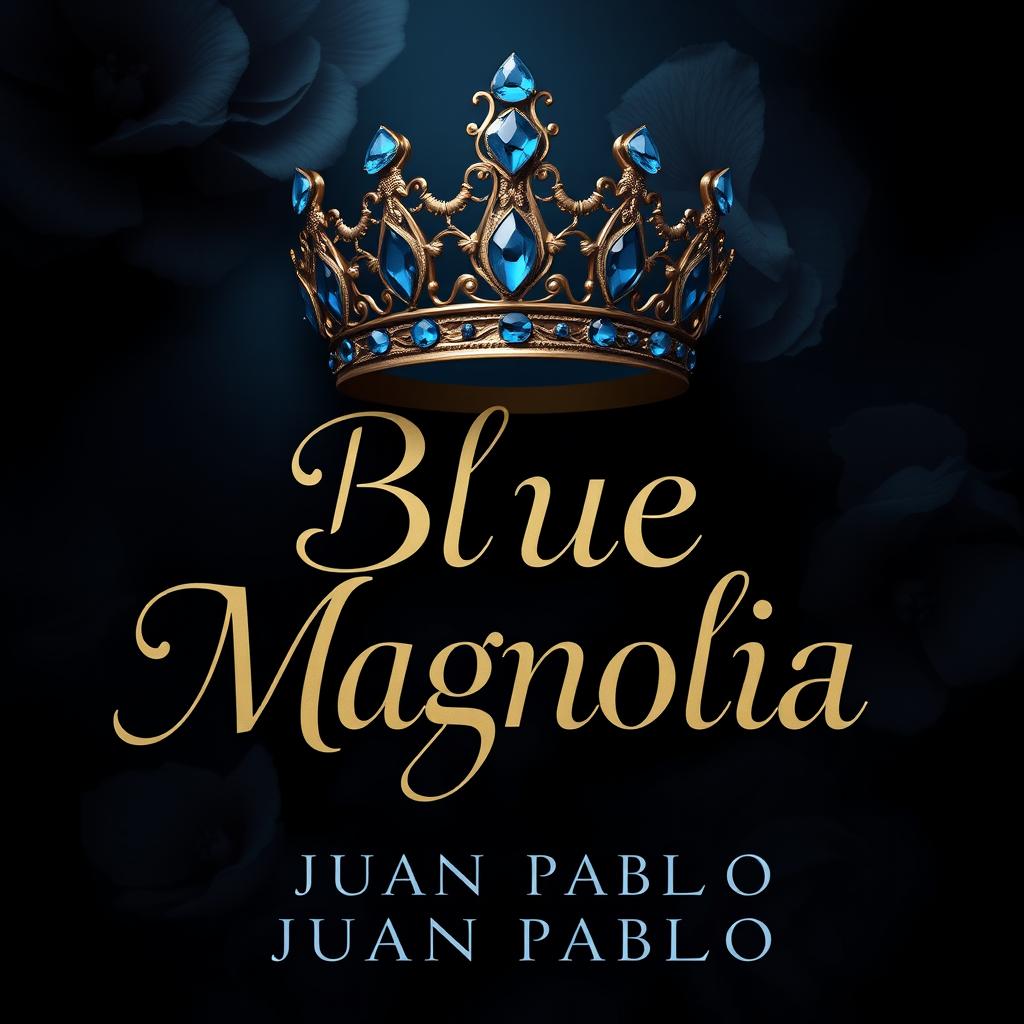 A 2D cover design for 'Blue Magnolia' by Juan Pablo, infused with elements suitable for a murder mystery theme