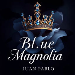 A 2D cover design for 'Blue Magnolia' by Juan Pablo, infused with elements suitable for a murder mystery theme