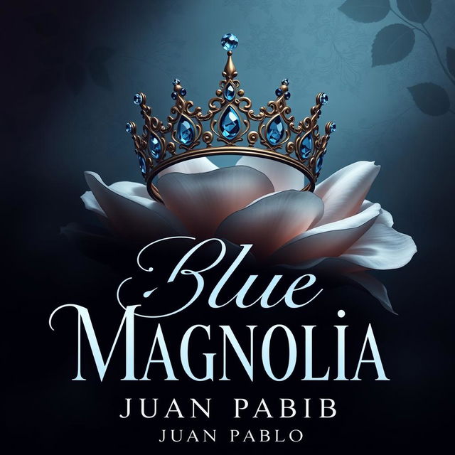 A 2D cover design for 'Blue Magnolia' by Juan Pablo, infused with elements suitable for a murder mystery theme