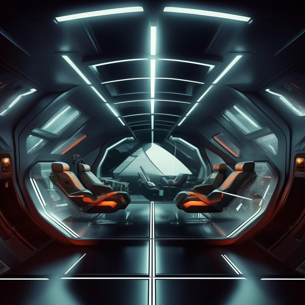 interior of futuristic fighter jet with glass panel demarcating front cabin from back cabin