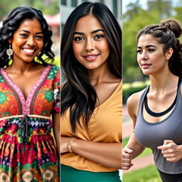 Three portraits of Latin American women, showcasing their beauty and diversity