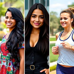 Three portraits of Latin American women, showcasing their beauty and diversity