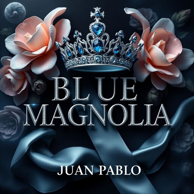 A surrealist 3D cover design for 'BLUE MAGNOLIA' by JUAN PABLO, presented in a portrait format with a 4x3 aspect ratio