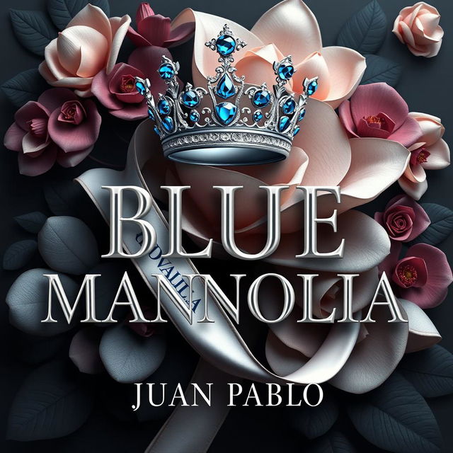 A surrealist 3D cover design for 'BLUE MAGNOLIA' by JUAN PABLO, formatted in portrait A4 size