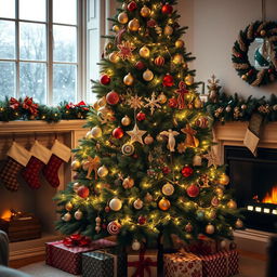 A beautifully decorated Christmas tree standing elegantly in a cozy living room