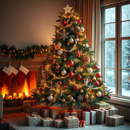 A beautifully decorated Christmas tree standing elegantly in a cozy living room