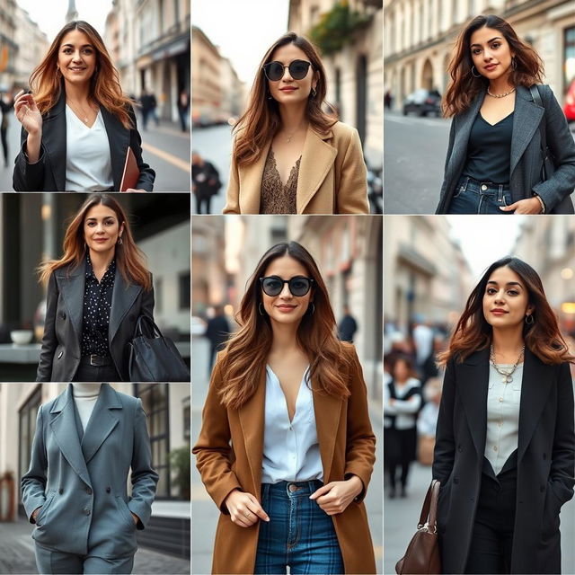 A collection of 10 photos of women aged 30-35, each featuring one stylish, intelligent, and confident woman in various cities across Italy