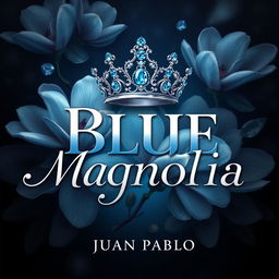 An animated cover design for 'Blue Magnolia' by Juan Pablo, featuring the title rendered in an elegant and sophisticated font, exuding an air of mystery