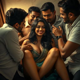 A captivating scene featuring a young Indian woman with long legs, portrayed in a sultry and romantic atmosphere