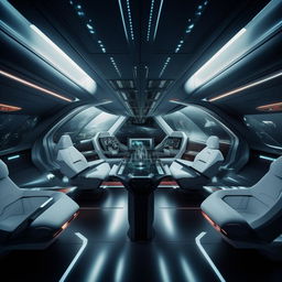 interior of futuristic fighter jet with glass panel demarcating front cabin from back cabin