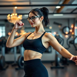 A beautiful and stylish Italian woman aged between 30 and 35 years, working out confidently in a modern gym in Italy