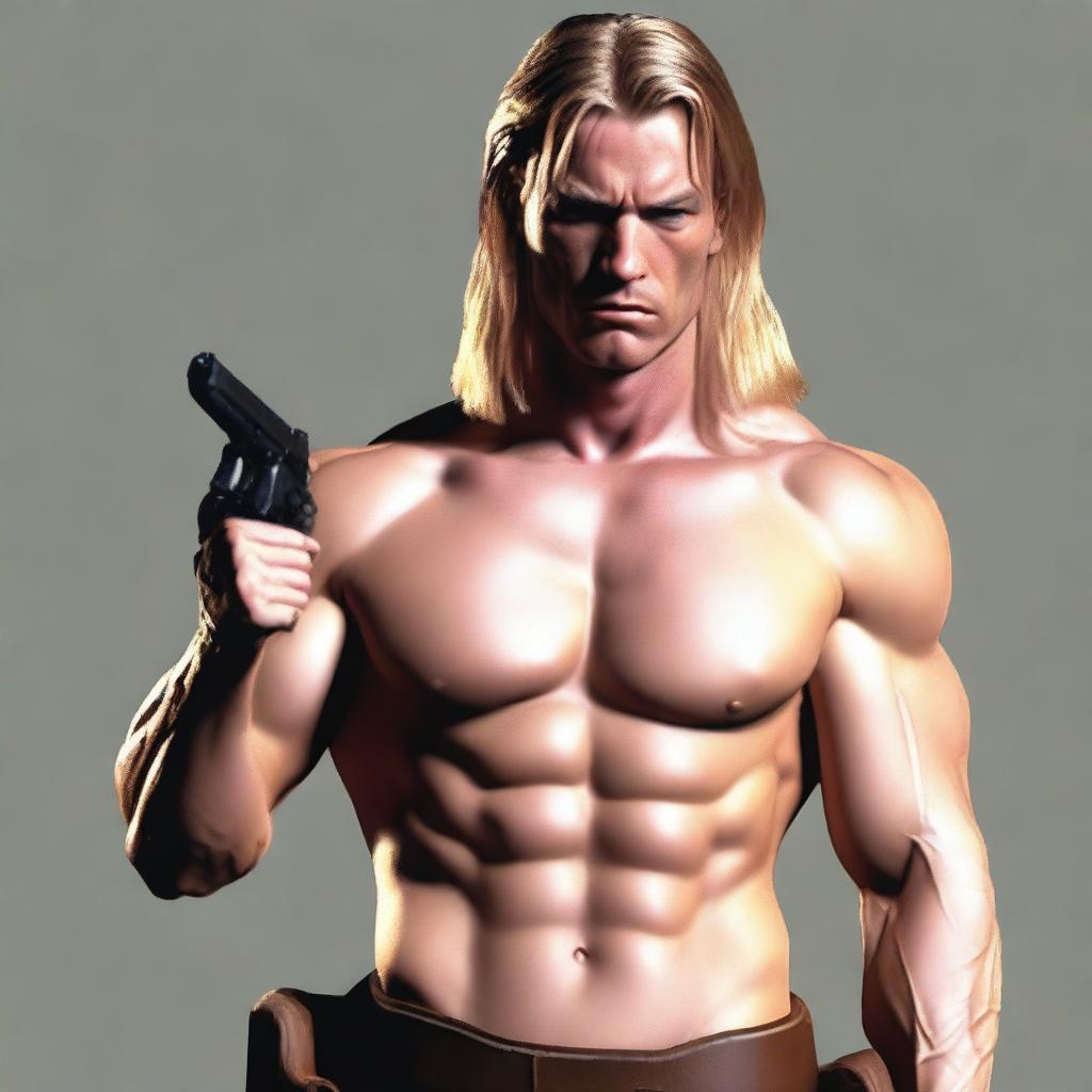 Generate an image of a male human with fair skin and long dirty blonde hair