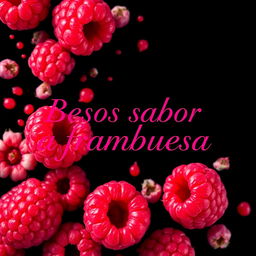 A vibrant and artistic display of raspberries against a black background, with splashes of red, white, and fuchsia colors