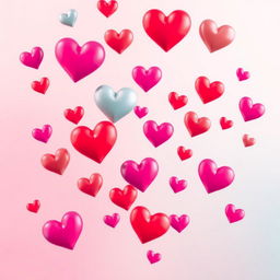 A romantic and inviting image for a dating app featuring numerous colorful hearts in a variety of sizes, floating gently against a soft, pastel gradient background