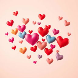 A romantic and inviting image for a dating app featuring numerous colorful hearts in a variety of sizes, floating gently against a soft, pastel gradient background