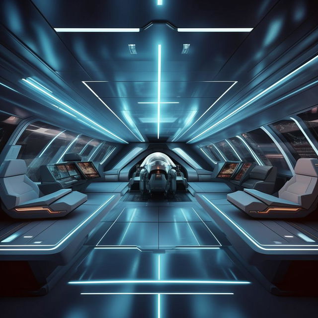 interior of futuristic fighter jet with glass panel demarcating front cabin from back cabin