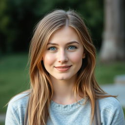 A 31-year-old woman with light brown hair, embodying a European Ukrainian appearance