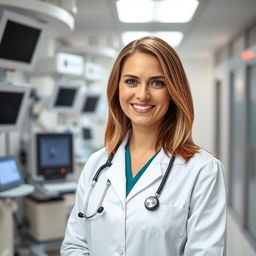A typical Russian expat woman working as a doctor in Germany, showcasing her dedication and professionalism