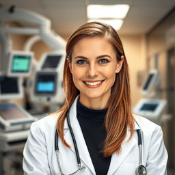 A typical Russian expat woman working as a doctor in Germany, showcasing her dedication and professionalism