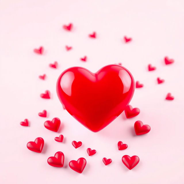 A captivating image for a dating app featuring a large, vibrant heart at the center, surrounded by subtle, scattered smaller hearts in various shades of red and pink