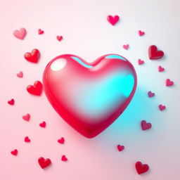 A captivating image for a dating app featuring a large, vibrant heart at the center, surrounded by subtle, scattered smaller hearts in various shades of red and pink