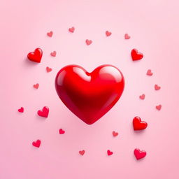 A captivating image for a dating app featuring a large, vibrant heart at the center, surrounded by subtle, scattered smaller hearts in various shades of red and pink