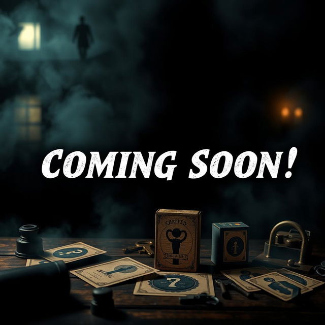 A visually striking 'Coming Soon' image for an Instagram post promoting a new thriller paper game business