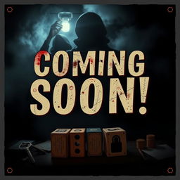 A visually striking 'Coming Soon' image for an Instagram post promoting a new thriller paper game business