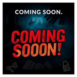 A visually striking 'Coming Soon' image for an Instagram post promoting a new thriller paper game business